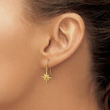 14k Yellow Gold Dangle Earrings, Eight-Pointed North Star, Celestial Minimalist Boho Style
