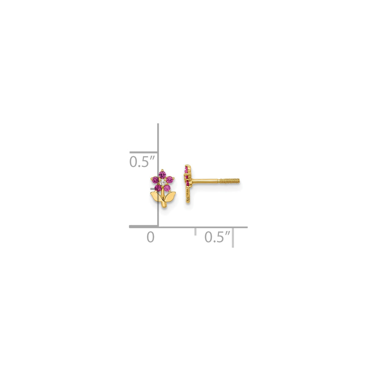 14k Yellow Gold Flower Stud Earrings with Pink and White Cubic Zirconia, Floral Design