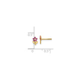 14k Yellow Gold Flower Stud Earrings with Pink and White Cubic Zirconia, Floral Design