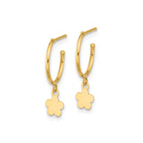 14k Yellow Gold Hoop Earrings with Dangling Five-Petal Flower Charm, Lightweight Floral Design