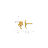 14k Yellow Gold Rose Stud Earrings with Detailed Flower and Leaf Design