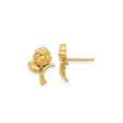 14k Yellow Gold Rose Stud Earrings with Detailed Flower and Leaf Design