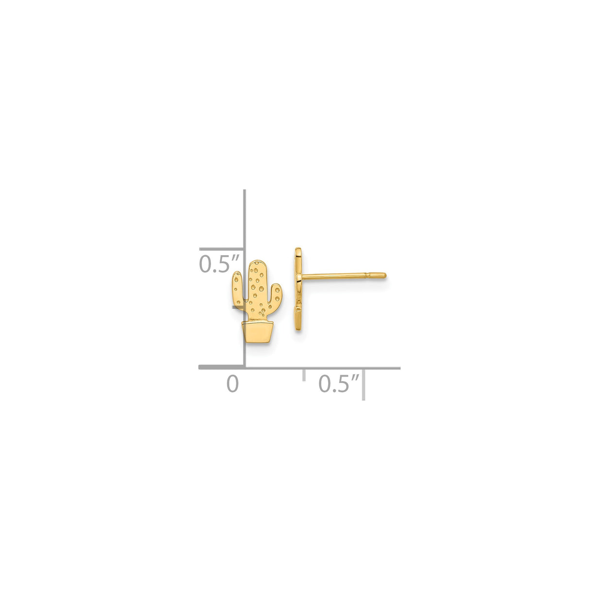 14k Yellow Gold Cactus Stud Earrings, Minimalist Potted Plant Desert Design for Women