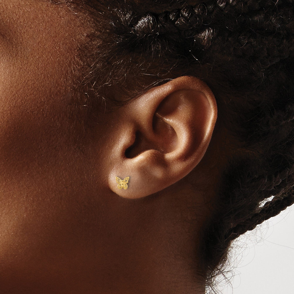 14k Yellow Gold Butterfly Stud Earrings with Openwork Design for Women and Teens