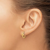 14k Yellow Gold Butterfly Hoop Earrings with Pink Gemstone Accent, Nature-Inspired Design