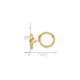 14k Yellow Gold Butterfly Hoop Earrings with Pink Gemstone Accent, Nature-Inspired Design