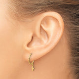 14k Yellow Gold Hoop Earrings with Dangling Cross Charms, Polished Christian Jewelry for Women