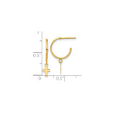 14k Yellow Gold Hoop Earrings with Dangling Cross Charms, Polished Christian Jewelry for Women