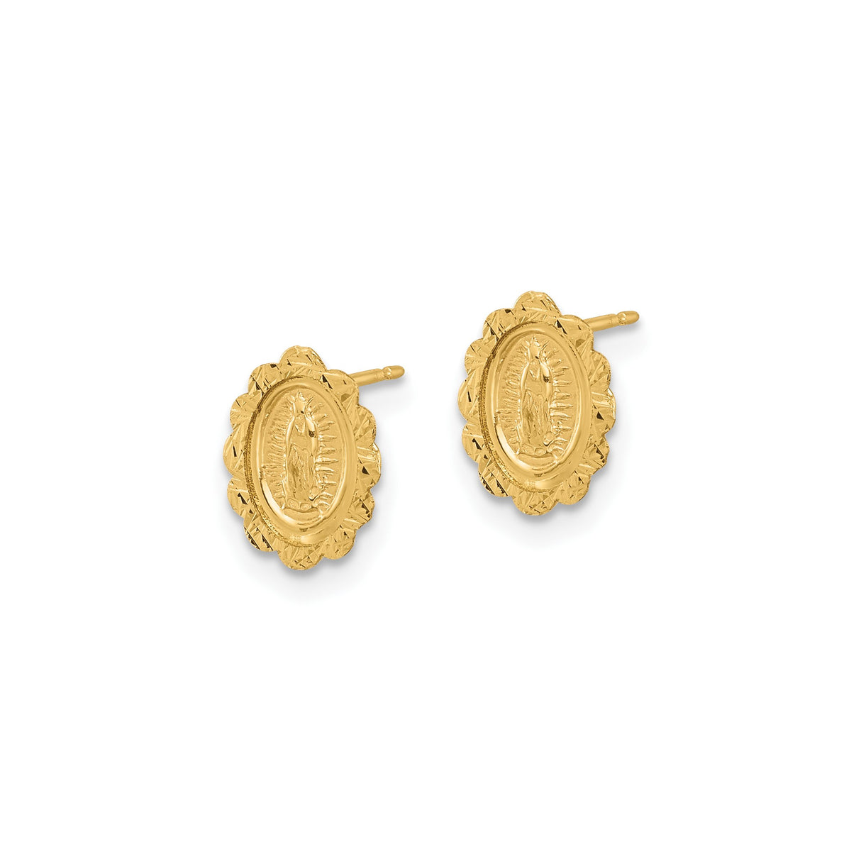 14K Yellow Gold Guadalupe Stud Earrings Virgin Mary Medal