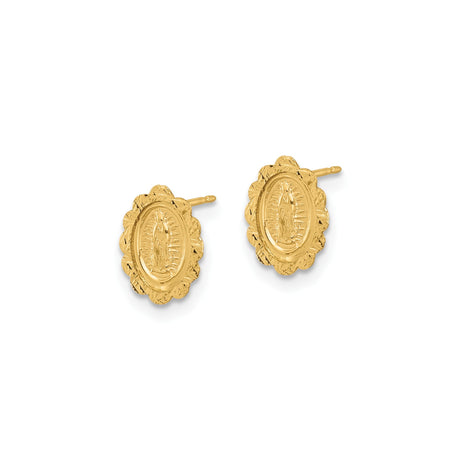 14K Yellow Gold Guadalupe Stud Earrings Virgin Mary Medal