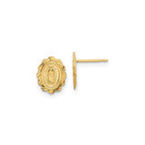 14k Yellow Gold Guadalupe Stud Earrings for Women with Scalloped Edges Featuring Virgin Mary Medal, Our Lady Religious Jewelry, Catholic Faith Gold Studs, Spiritual Latin Devotion