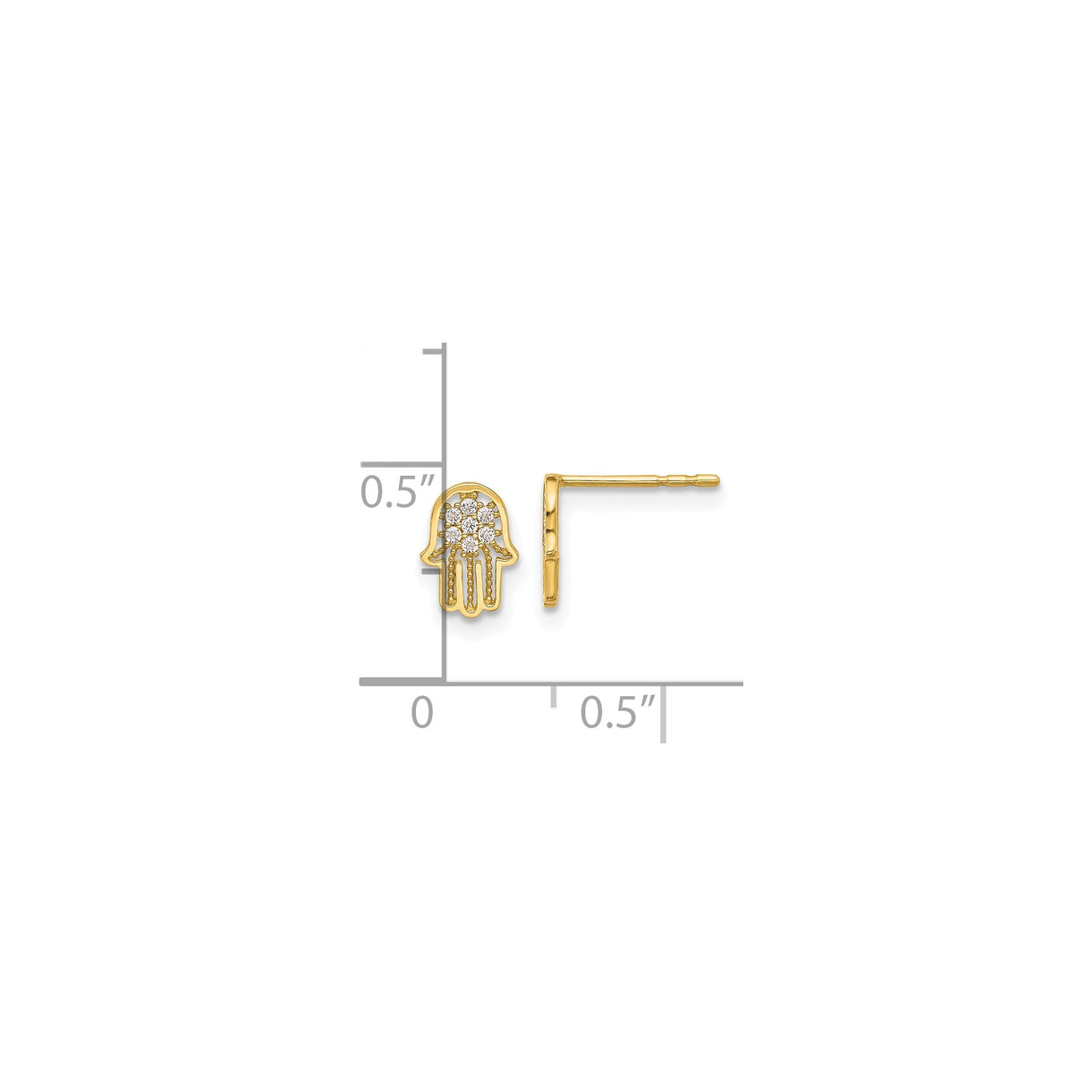 14K Yellow Gold Hamsa Hand Stud Earrings With CZ Stones