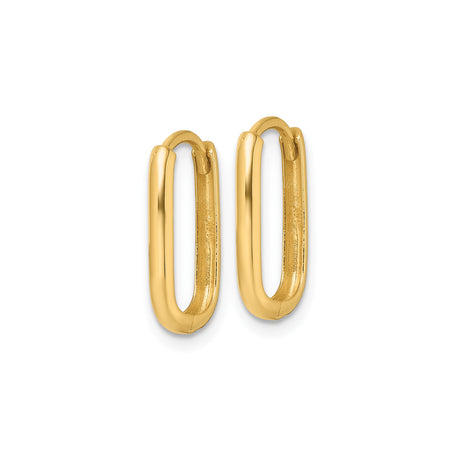 14k Yellow Gold Oval Hoop Earrings, Lightweight Polished Hinged Hoops for Women
