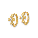 14K Yellow Gold Cross Hoop Earrings With Diamond Accent