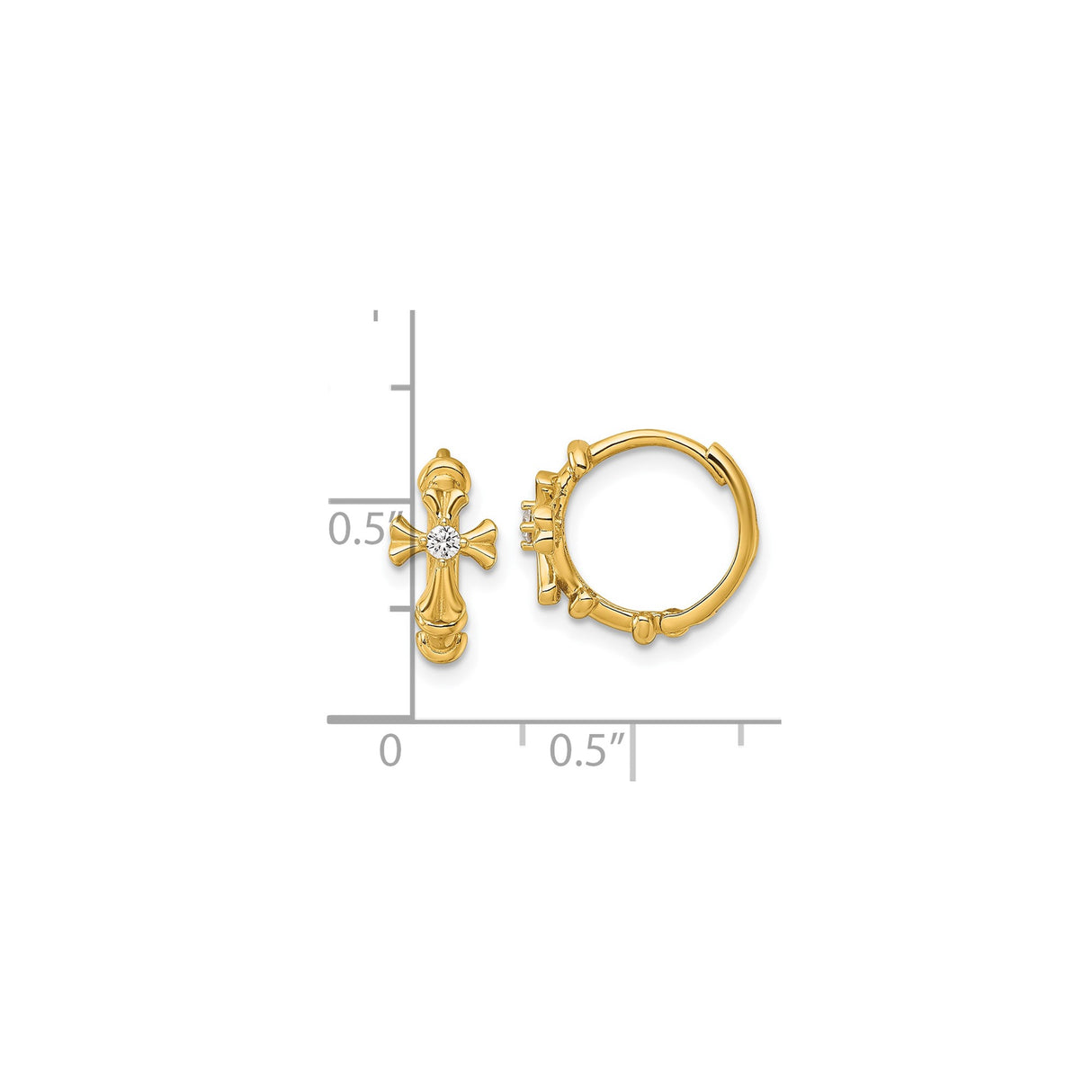 14K Yellow Gold Cross Hoop Earrings With Diamond Accent