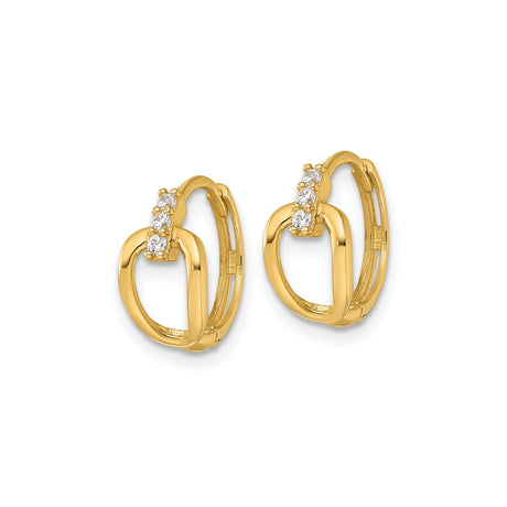 14K Yellow Gold Oval Link Hoop Earrings Three CZ Stones