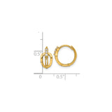 14K Yellow Gold Oval Link Hoop Earrings Three CZ Stones