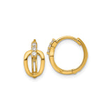 14k Yellow Gold Oval Link Hoop Earrings for Women with Three Round Cut Cubic Zirconia Stones, High Polish Modern Design, Elegant Fine Jewelry for Daily Wear, Lightweight Fashion Gold Hoops