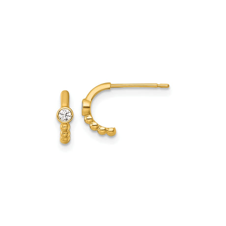 14k Yellow Gold Hoop Earrings with Beaded Design and Cubic Zirconia