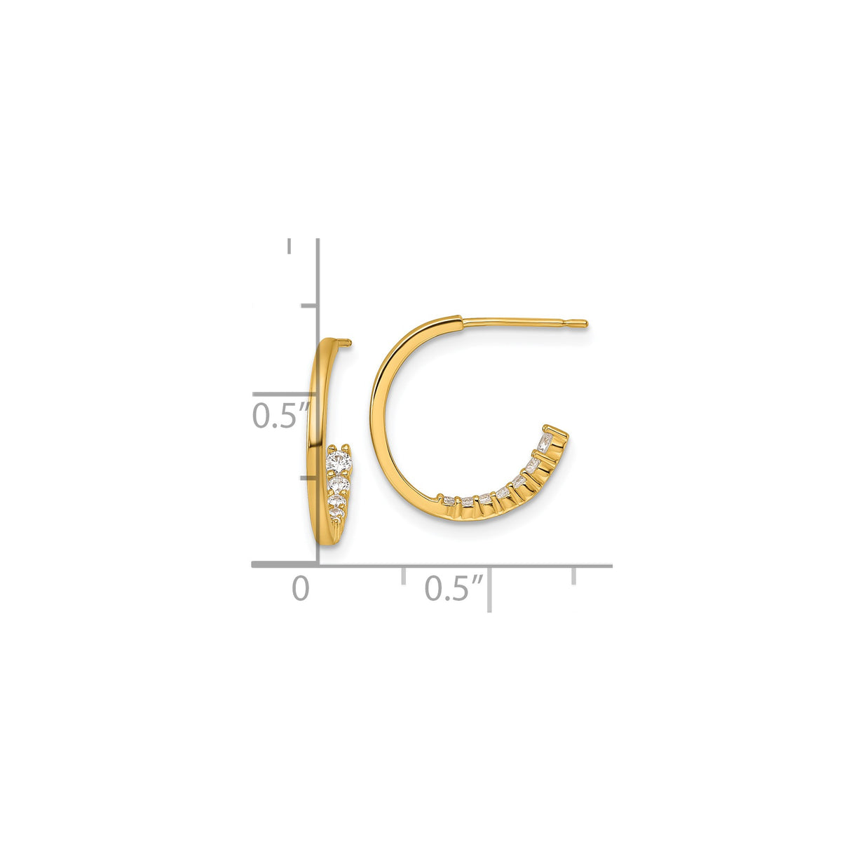 14k Yellow Gold Hoop Earrings with Cubic Zirconia, Curved Minimalist Design