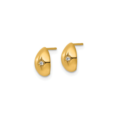 14k Yellow Gold Oval Stud Earrings with Cubic Zirconia, Starburst and Floral Vintage Design