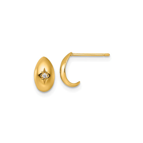 14k Yellow Gold Oval Stud Earrings with Cubic Zirconia, Starburst and Floral Vintage Design