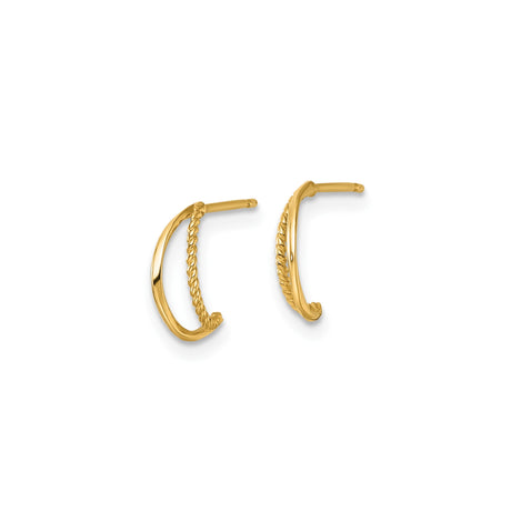 14k Yellow Gold Half Hoop Earrings, Twisted Rope Design, Lightweight Textured Jewelry for Women