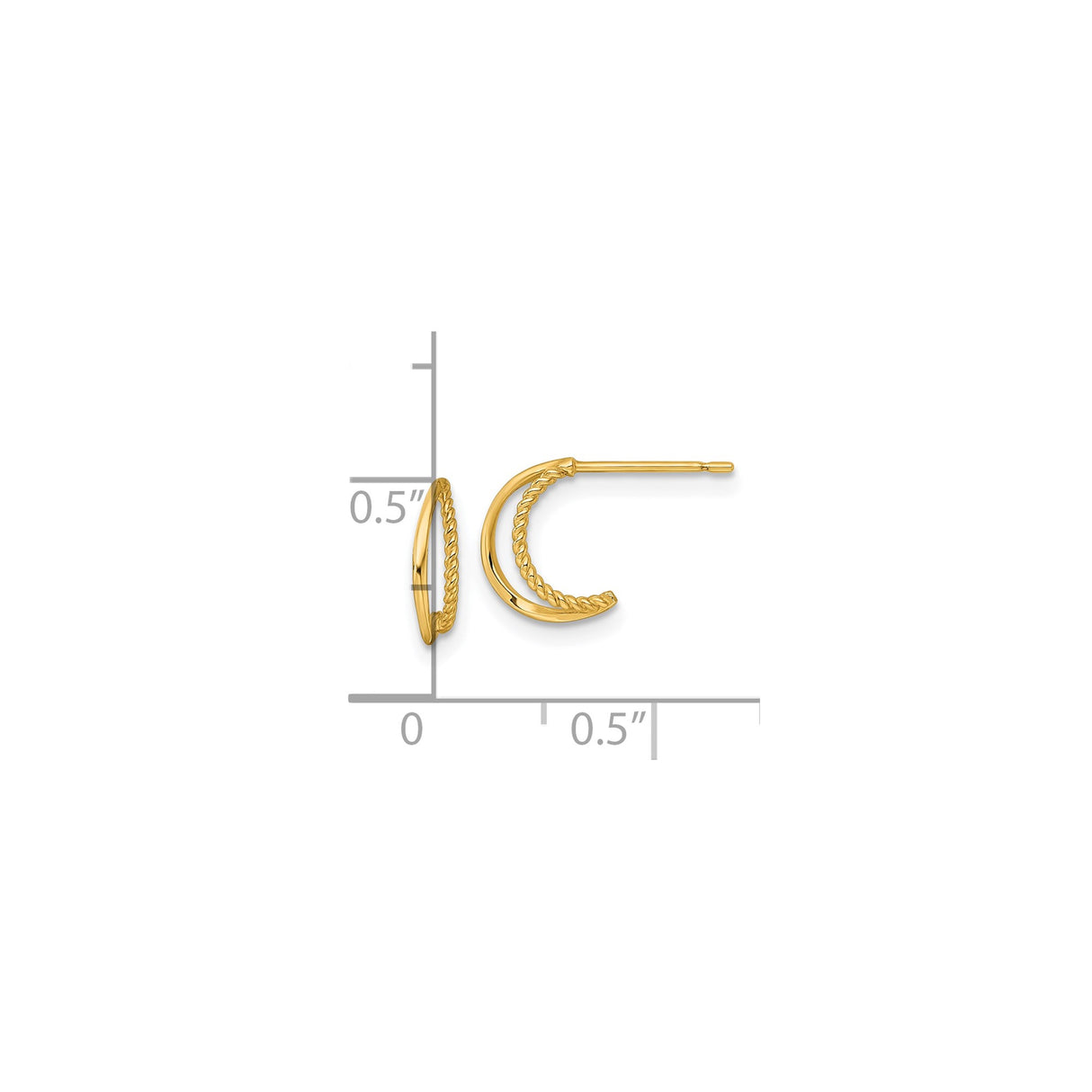 14k Yellow Gold Half Hoop Earrings, Twisted Rope Design, Lightweight Textured Jewelry for Women