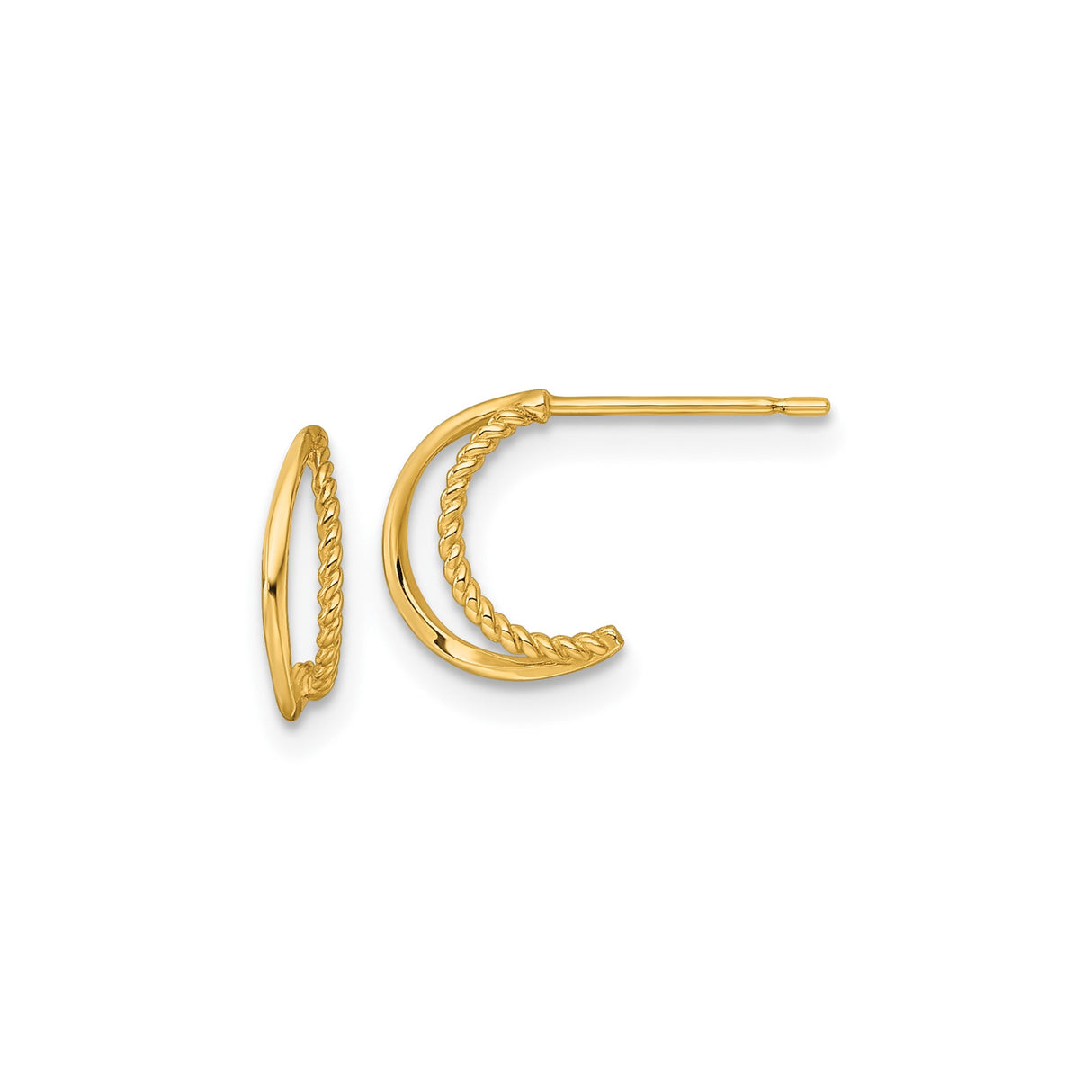 14k Yellow Gold Half Hoop Earrings, Twisted Rope Design, Lightweight Textured Jewelry for Women