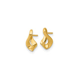 14k Yellow Gold Stud Earrings, Polished Open Swirl with Abstract Twist Design for Women