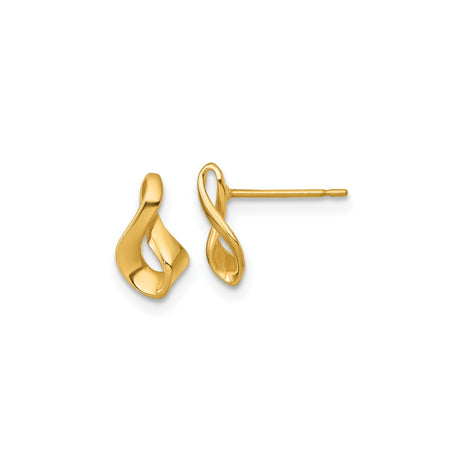 14k Yellow Gold Stud Earrings, Polished Open Swirl with Abstract Twist Design for Women