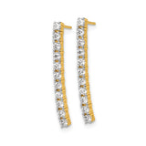 14k Yellow Gold Drop Earrings with Cubic Zirconia, Linear Bar Design for Women