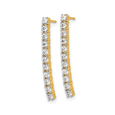14k Yellow Gold Drop Earrings with Cubic Zirconia, Linear Bar Design for Women