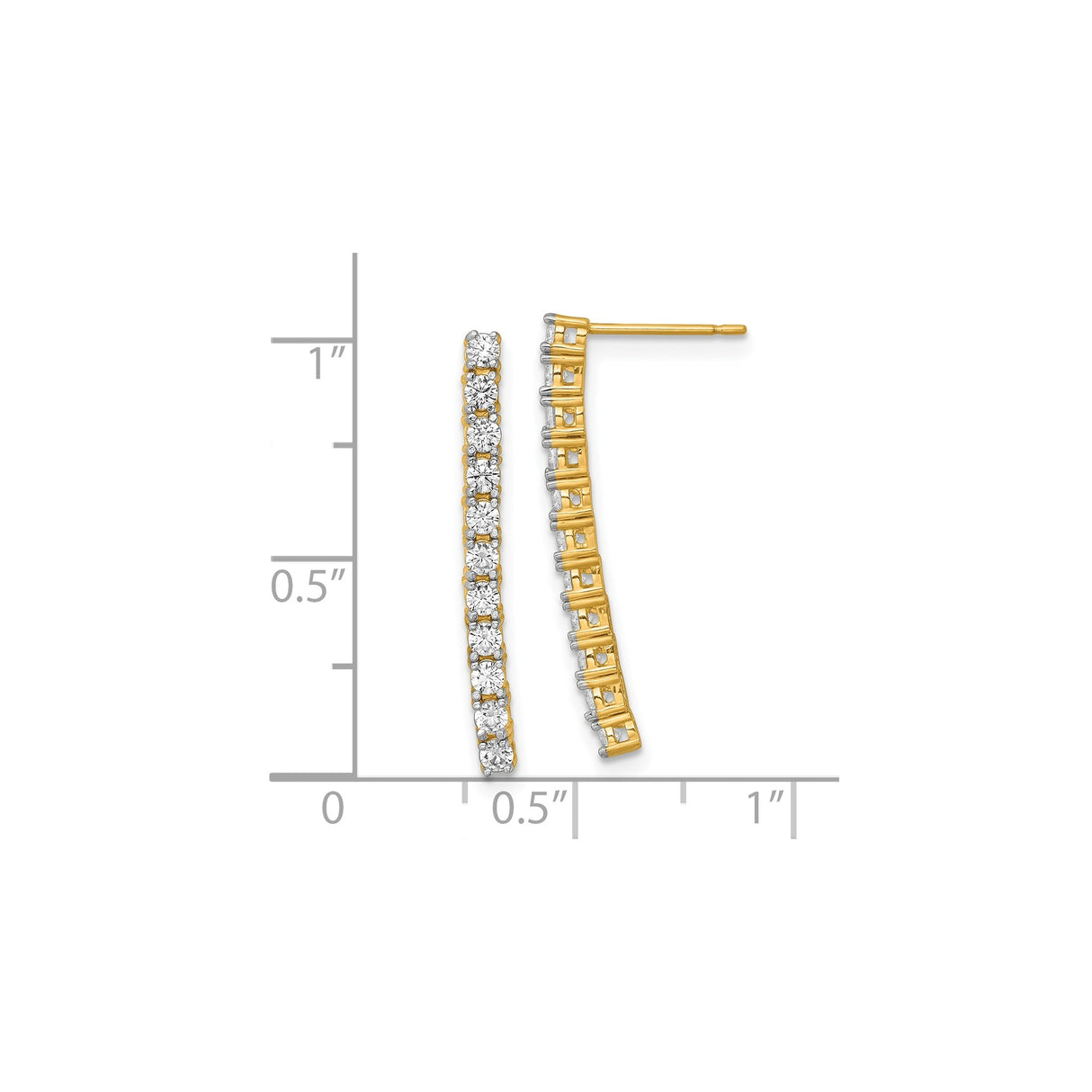 14k Yellow Gold Drop Earrings with Cubic Zirconia, Linear Bar Design for Women