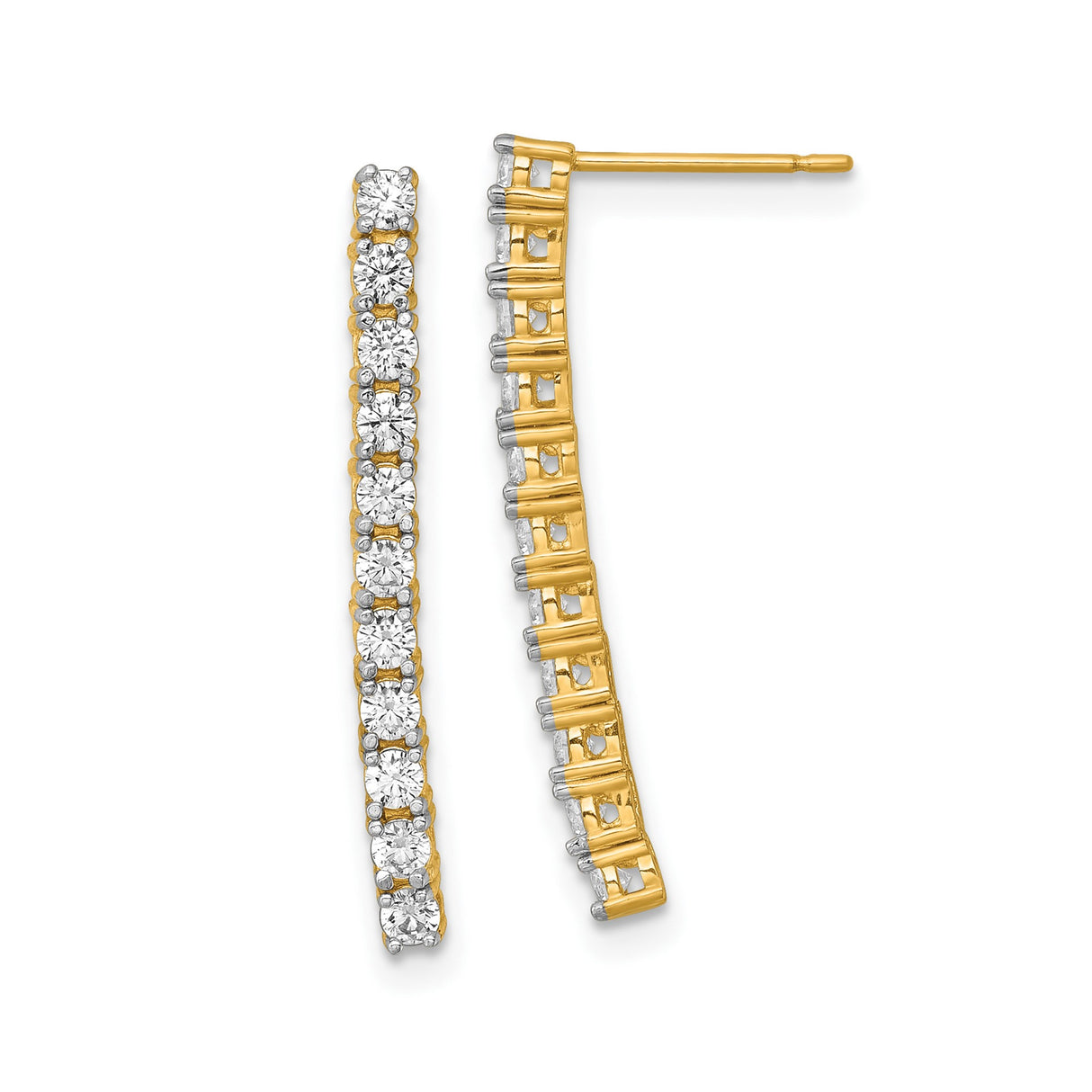 14k Yellow Gold Drop Earrings with Cubic Zirconia, Linear Bar Design for Women