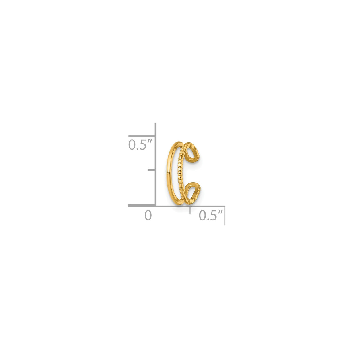 14K Yellow Gold Dual Band Rope Ear Cuff Non Pierced