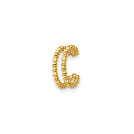 14k Yellow Gold Beaded Ear Cuff for Women, Non-Pierced Double Row Design with Polished Ball Detail, Stackable Minimalist Earring, Modern Clip-On Gold Jewelry, Fashion Ear Accessory