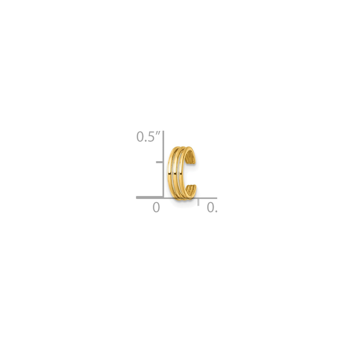 14K Yellow Gold Triple Band Ear Cuff For Unpierced Ears