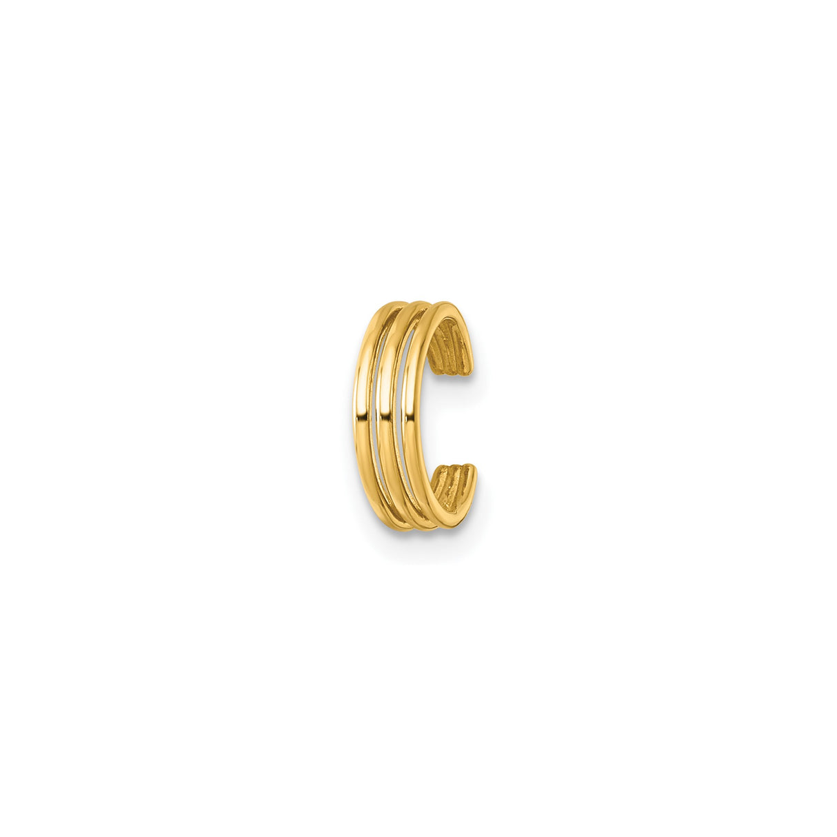 14k Yellow Gold Triple Band Ear Cuff for Women, Sleek No Piercing Accessory with Modern Stacking Design, Solid Gold Wrap Earring for Unpierced Ears, Minimalist Fashion Jewelry Style