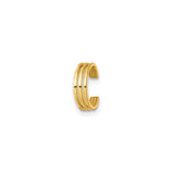 14k Yellow Gold Triple Band Ear Cuff for Women, Sleek No Piercing Accessory with Modern Stacking Design, Solid Gold Wrap Earring for Unpierced Ears, Minimalist Fashion Jewelry Style