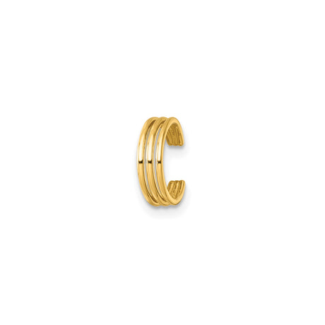 14k Yellow Gold Triple Band Ear Cuff for Women, Sleek No Piercing Accessory with Modern Stacking Design, Solid Gold Wrap Earring for Unpierced Ears, Minimalist Fashion Jewelry Style