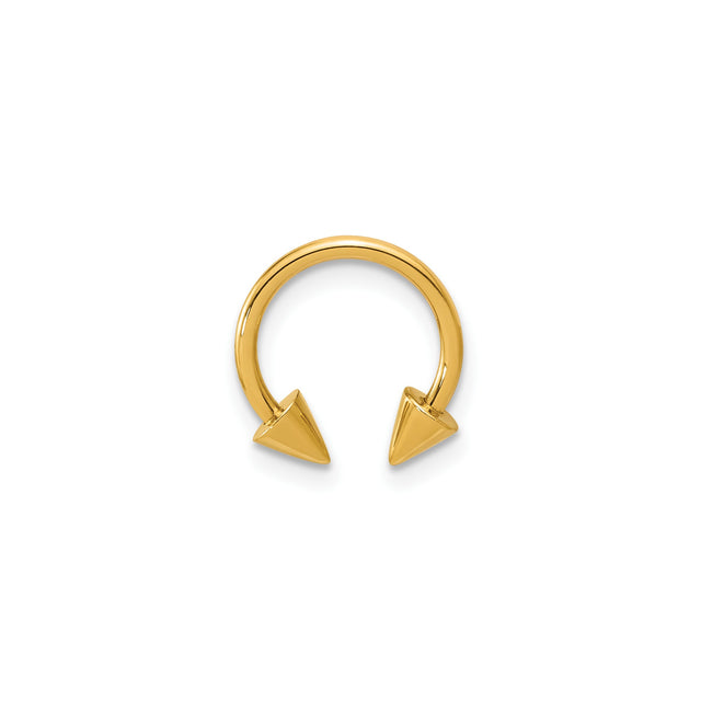 14k Yellow Gold Circular Barbell with Cone Ends for Septum, Lip, or Ear Piercing - Unisex Facial Jewelry with Edgy Design for Modern Punk Gothic or Minimal Style Expression - 16 Gauge Jewelry
