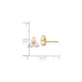 14k Yellow Gold Stud Earrings with Triangular Cultured Pearl Cluster Design