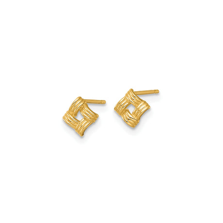 14k Yellow Gold Square Knot Stud Earrings with Twisted Rope Design, Polished Finish