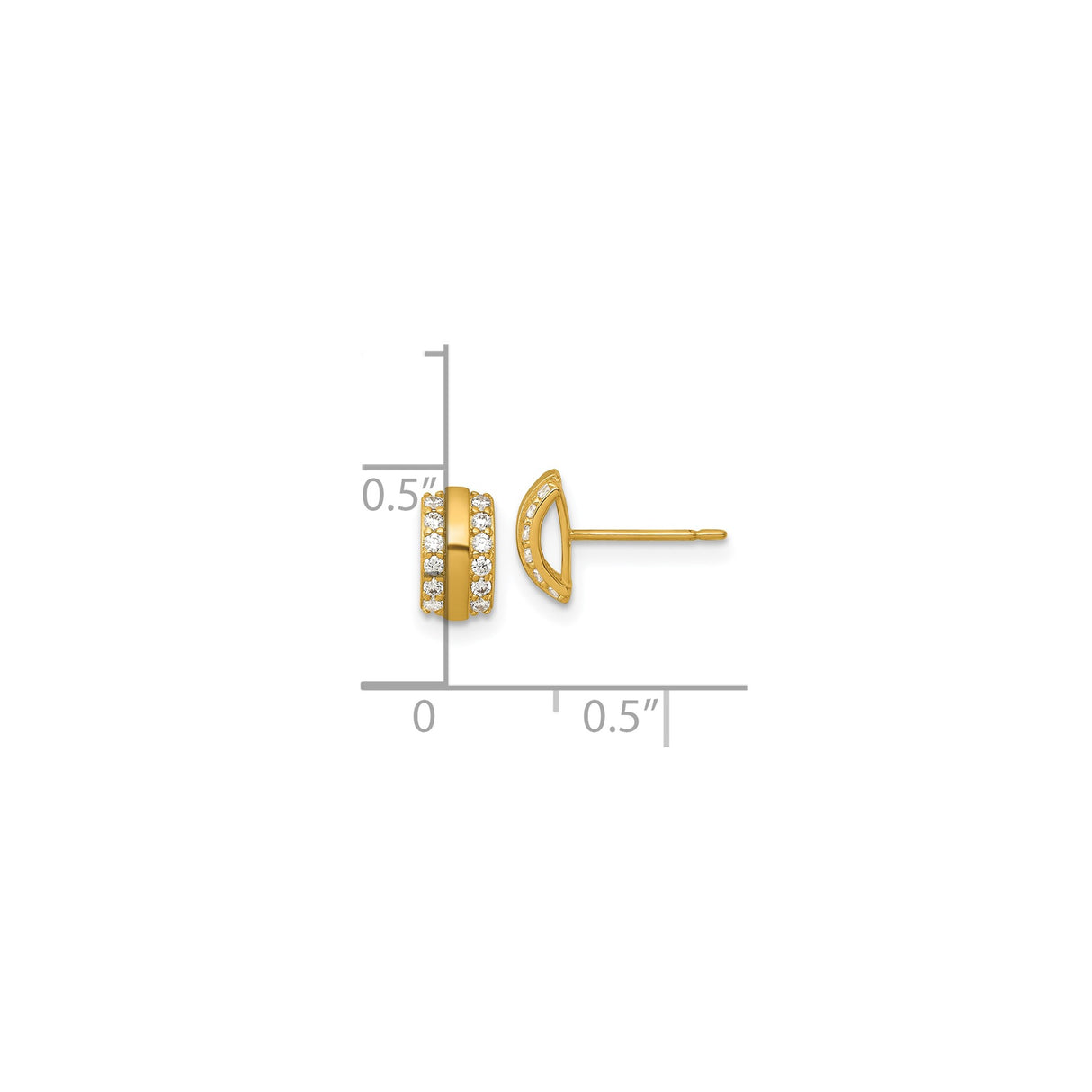 14k Yellow Gold Huggie Stud Earrings with Cubic Zirconia, Double Row Channel-Set, Modern Minimal Design