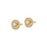 14k Yellow Gold Stud Earrings with Opal Center and Cubic Zirconia Halo in Floral Design