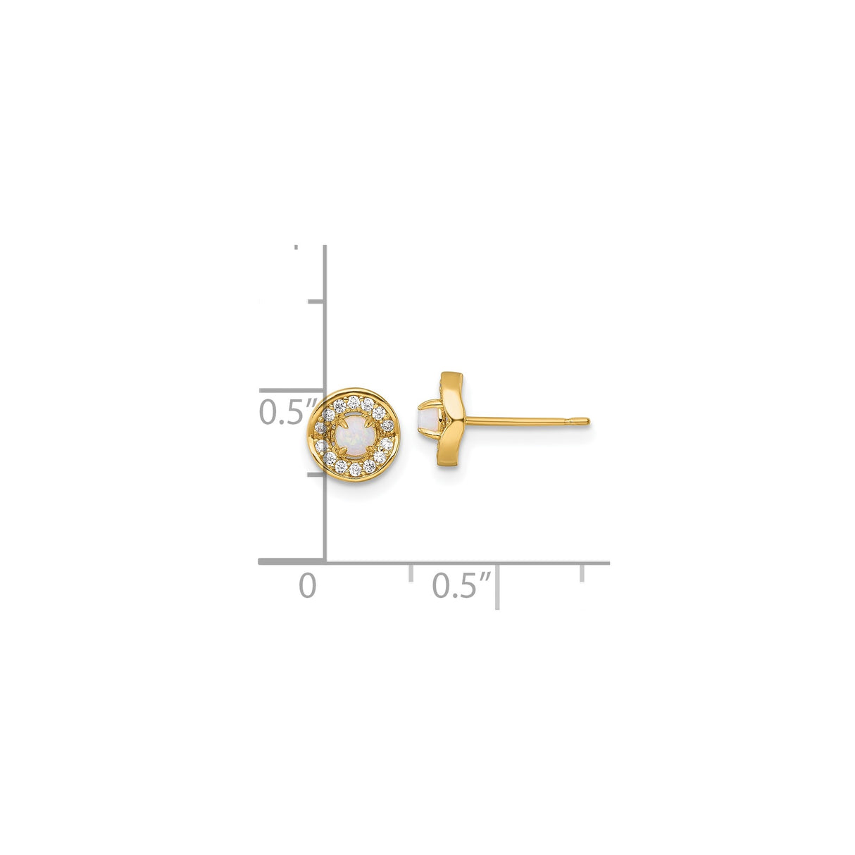 14k Yellow Gold Stud Earrings with Opal Center and Cubic Zirconia Halo in Floral Design