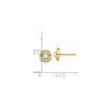 14k Yellow Gold Stud Earrings with Opal Center and Cubic Zirconia Halo in Floral Design