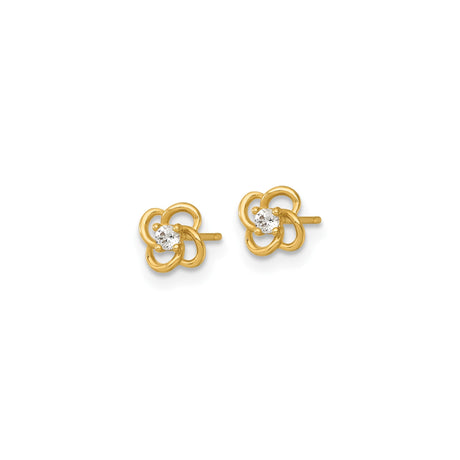 14k Yellow Gold Flower Stud Earrings with Cubic Zirconia, Open Petal Design