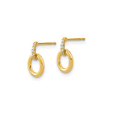 14k Yellow Gold Dangle Hoop Earrings with Cubic Zirconia, Open Circle Design